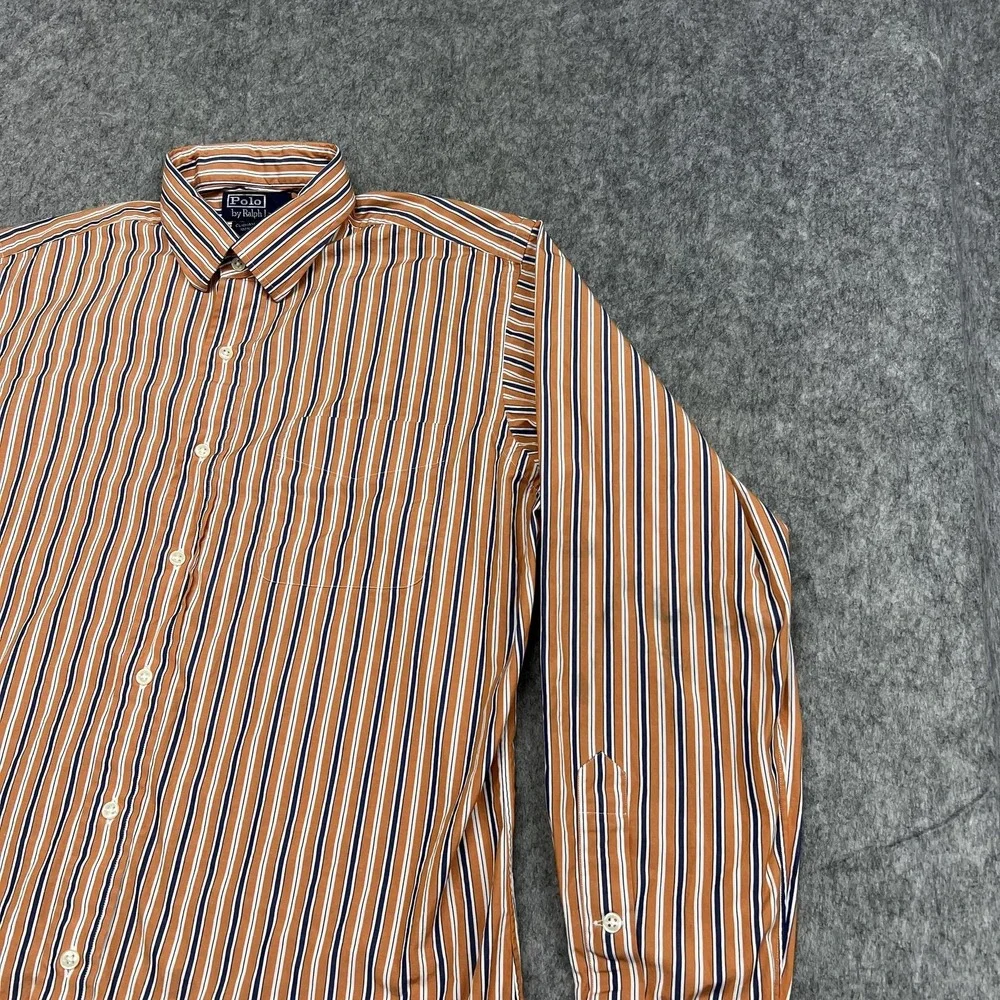 Polo Ralph Lauren Shirt Mens‎ L Orange Stripe Long Sleeve Button Curham Sport